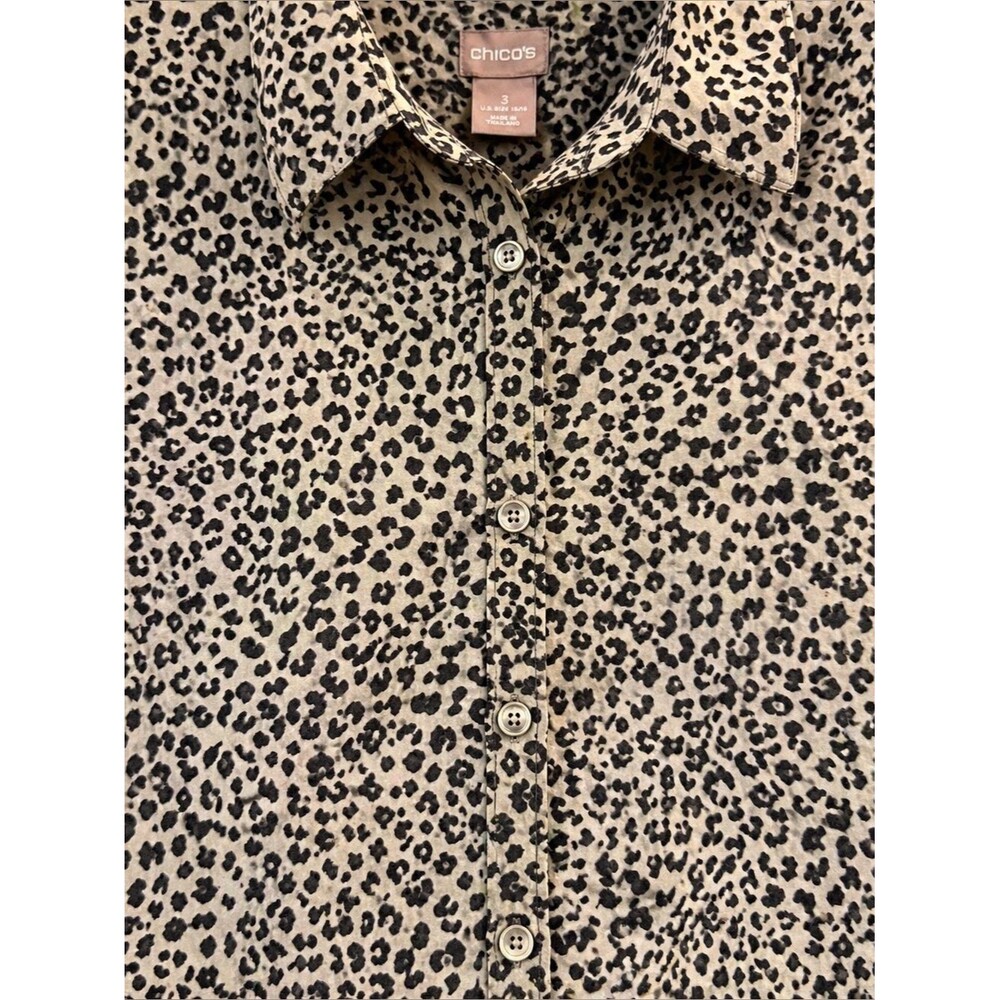 Chico’s Leopard Print Button Down Shirt Cotton No Iron Chico’s Size 3, U.S. XL